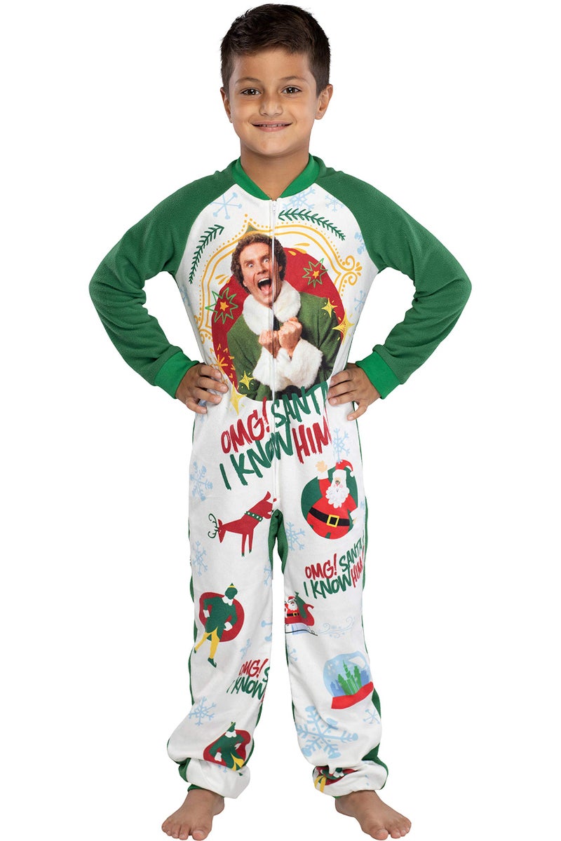 INTIMO Elf The Movie Kids' OMG Santa! I Know Him! One Piece Sleeper Pajama Union Suit For Girls Or Boys (L/XL) - Image 4